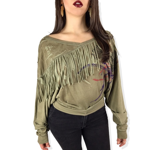 VTG DIESEL distressed green fringe sweater - Picture 2 of 7